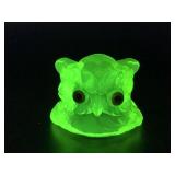 Vtg Uranium Rosso Vaseline Glass Owl Lid