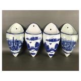 Vtg Blue & White Clog Porcelain Wall Pockets