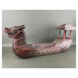 Vintage Asian Carved Wooden Dragon Boat Sculpture