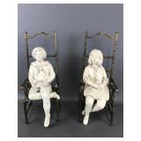 Pair Vintage Ceramic&metal Contemplative Children