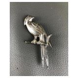 Vintage Sterling Silver Parrot Brooch Pin