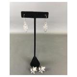 Vtg Sterling Silver Orchid Earrings & Dangle