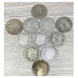 Lot Of (11) Morgan Dollars 90% Silver Cull Coins