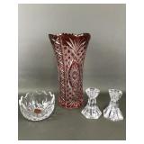Cranberry Cut Bavarian Vase & More