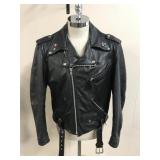 vintage black leather Harley-Davidson motorcycle
