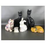 Vintage Plaster & Porcelain Cat Figurines & More