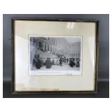 Antique Framed Etching Adjouornment Of The Grand