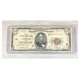 1929 $5 Federal Reserve Bank Note Cleveland, Ohio