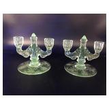 Vtg Manganese Glow Trident Glass Candlestick