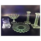 Vintage Manganese Glow Glass Teddy Bear & More