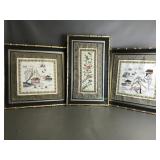 Vtg Asian Silk Embroidery Panels Framed