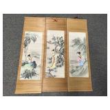 Vintage Asian Bamboo Slatted Handpainted Scrolls