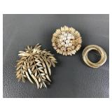 Signed Trifari Gold Tone Costume Jewelry Brooches
