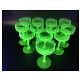 Vintage Etched Uranium Glowing Coupe Glasses