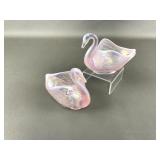 Vintage Fenton Pink Iridescent Opalescent Swans