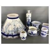 Vtg Delft Holland Decanter, Cup & Saucer, & More