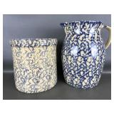 Vtg Robinson Ransbottom Blue Spongeware Pottery