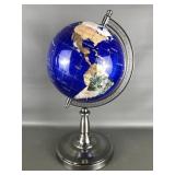 Desktop Blue Lapis Semi Precious Inlay Globe