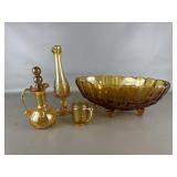 Vintage Amber Glass Footed Grape Bowl & More