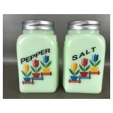 Retro Style Jadeite Flower Salt & Pepper Shakers