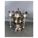 Silver Plate Caviar Server Lidded Bowl 6 Spoons