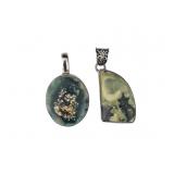 Two 925 Sterling Silver Stone Pendants