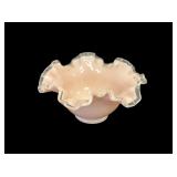 Fenton Rose Overlay Ruffled Crimped Bowl