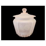 Vintage Pink Frosted Depression Glass Cookie Jar