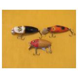 3 Vintage wooden River Runt Fishing Lure Lot Wood