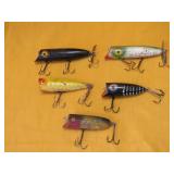 Fishing Lure Lot 5 Wooden Poppers Vintage Wood