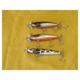 Fishing Lure Lot 3 Wood Glass Eye Torpedo Vintage