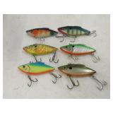 Fishing Lure Lot 6 3' Rat-L-Trap Crankbait