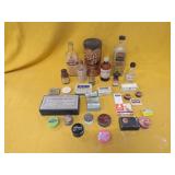 Vintage Advertising Lot Tin Can Glass Bottles Box