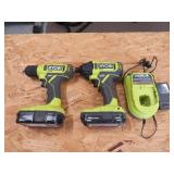 Ryobi Impact and drill with 2 battery and charger