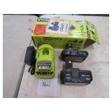 NEW RYOBI 18V CHARGER AND 2 BATTERIES
