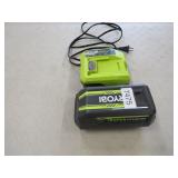 RYOBI 40V BATTERY AND CHARGER