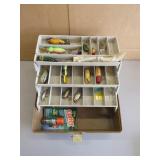 Tackle box full of lures some vintage wood