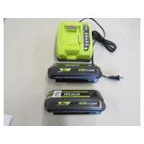 2 RYOBI 40V BATTERY AND CHARGER