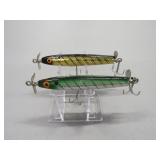 2 Vintage Wood Fishing Lures Torpedo Stick Bait