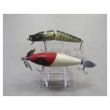 2 Vintage Torpedo Wood Glass Eye Lure 1 Jointed