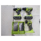 RYOBI 18V CORDLESS 2 DRILLS BITS AND FLASHLIGHT