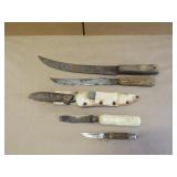 Vintage knife lot wood and antler handle