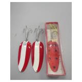 3 Vtg Fishing Lures 2oz Eppinger Dardevle Spoon