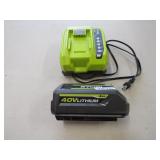 RYOBI 40V BATTERY AND CHARGER