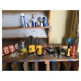 dewalt lights and other items on work bench