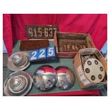 Chevy ralley hubcaps  license plates coke box
