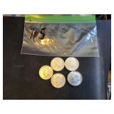 5 1968 Kennedy silver clad half dollars
