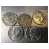 5 1967 Kennedy half dollars silver clad