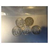 5 kennedy half dollars silver clad 4 1967 1 1969