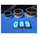 3 stoneware crocks brown top